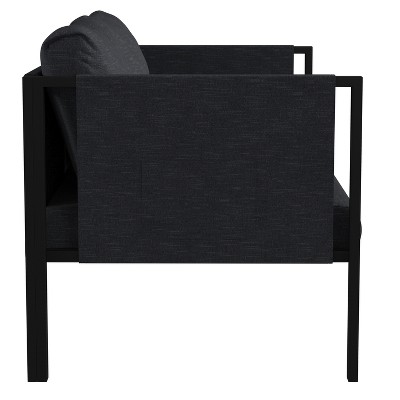 Charcoal Black Steel Framed Indoor/Outdoor Loveseat with Cushions