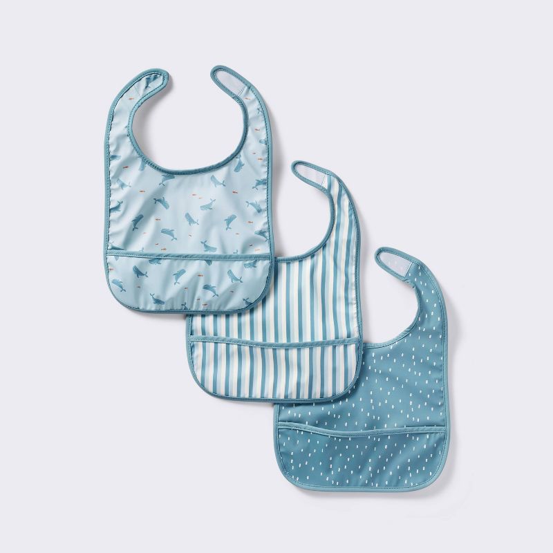Water-Resistant Bibs - 3pk - Whales/Stripes/Dots - Cloud Island&#8482;, 1 of 6