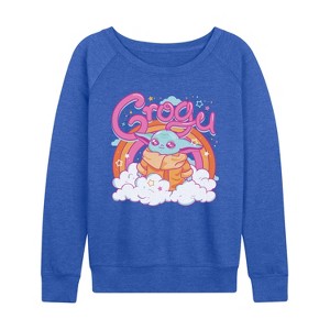 Women's - The Mandalorian - Grogu Kawaii Lightweight French Terry Wide Neck Long Sleeve Graphic Shirt - 1 of 3