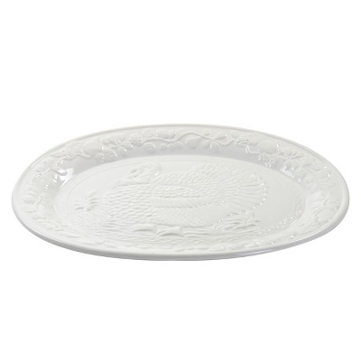Gibson Home Harvest Turkey 18.75 Inch Durastone White Serving Platter