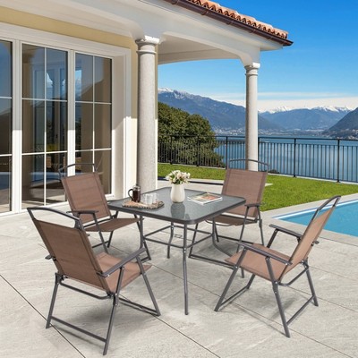 5pc Patio Dining Set with Folding Chairs & Table - Brown - Crestlive Products