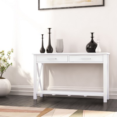 NicBex Crisscross Design Narrow Console Table with Storage,Entryway Table with 2 Drawers & Bottom Shelf,Foyer Table for Hallway,Living Room