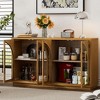 4-Door Arched Glass Sideboard Buffet Cabinet with Adjustable Shelves, Retro MDF & Rubber Wood Storage for Kitchen, Dining Room - 4 of 4