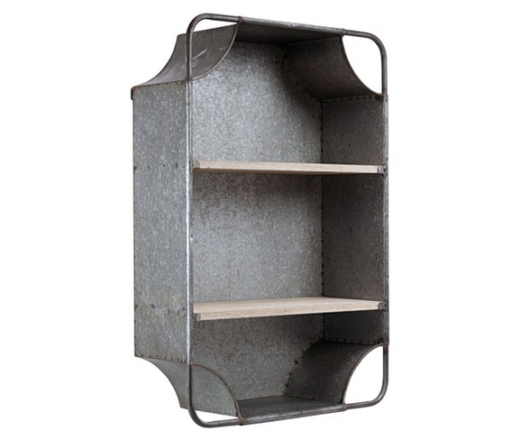 24.5" x 16.7" Decorative Galvanized Metal Wall Shelf Gray - E2 Concepts