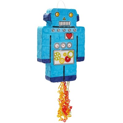 Blue Panda Pull String Robot Pinata for Science Birthday Party Decorations, Baby Shower, 17 x 11 x 3 In