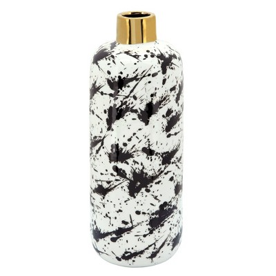 Sagebrook Home Ceramic Vase - Contemporary Artsy Gold Accent Paint Splatter Floral