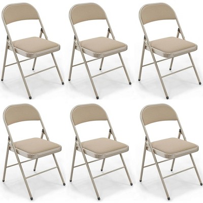 SKONYON 6-Pack Folding Chairs, Steel Frame, Padded Seat & Backrest, 330 lbs Weight Capacity, Portable & Space-Saving, Beige (Indoor/Outdoor Use)