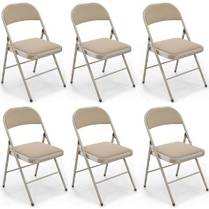 SKONYON 6-Pack Folding Chairs, Steel Frame, Padded Seat & Backrest, 330 lbs Weight Capacity, Portable & Space-Saving, Beige (Indoor/Outdoor Use) - 1 of 4