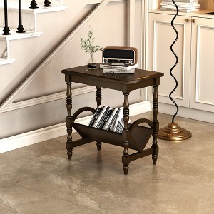 Sapphtopaz Wooden End Table with Magazine Rack 2-Tier Rectangle Coffee Table with Turned Legs Versatile Bedside Table for Living Room, Bedroom - 1 of 4
