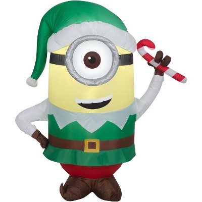 Gemmy Christmas Airblown Inflatable Stuart as Elf w/Candy Cane Universal, 3.5 ft Tall, White