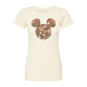 Women's - Disney - Floral Mickey Ears Fitted Graphic T-Shirt - 1 of 2