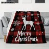 Lomsoe Christmas Reindeer Plaid Snowflakes Flannel Blanket with Festive Red & Black Checkered Pattern, Holiday Gift for Christmas. - 2 of 4
