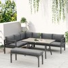 Outsunny 4 Piece Patio Furniture Set, Outdoor L-Shaped Sectional Sofa with 2 Couches, Bench, Dining Table, Cushions, Aluminum Conversation Set, Gray - 2 of 4
