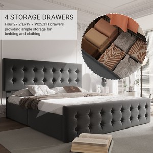 Full Size Upholstered Bed Frame with Storage Drawers and Headboard – Button Tufted Design, Sturdy Wooden Slats, No Box Spring Required, Easy Assembly - 1 of 4