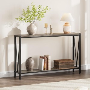 2-Tier Console Table, with Storage Narrow Sofa Table with V Design, 43" Industrial Console Table for Hallway Entryway Living Room - 1 of 4