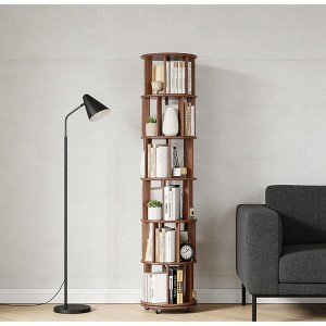 Airsurfer 6-Tier Natural Wood Bookshelf 360¡ã Rotating Bookshelf Storage Solution for Home Office Organization - 1 of 4