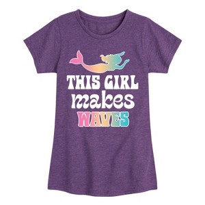 Girls' - Instant Message - This Girl Makes Waves Mermaid Fitted Short Sleeve Graphic T-Shirt - 1 of 4