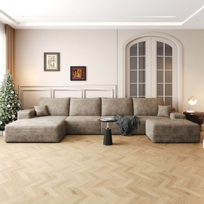 Cloud Sofa with 1 Ottoman,Modern Upholstered Couches, Comfort U Shaped Sofa for Living Room,Deep Seat Couch Camel