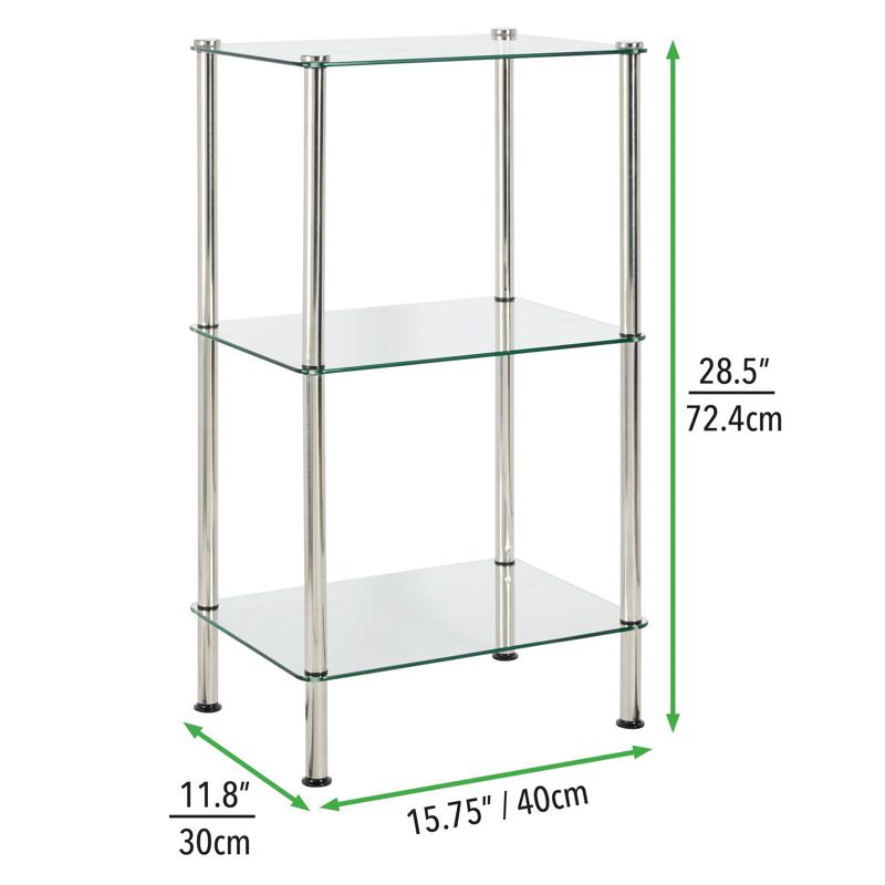 mDesign Metal/Glass Tiered Storage Tower with Open Glass Shelves, 2 of 8