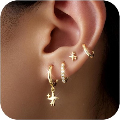 Small Gold Huggie Hoop Earrings Set for Women Men Hypoallergenic 14K Plated Stack Cartilage Earrings, Multiple Piercing