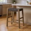 HomeRoots 26" Stone and Gray Faux Leather and Solid Wood Backless Counter Height Bar Chair - 2 of 4