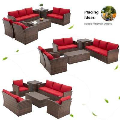 Cescia 7-Piece  PE Rattan Sofa Set, Garden Patio Wicker Sectional Sofa Set with Storage Coffee Table & End Table for Backyard, Porch, Balcony,Gray