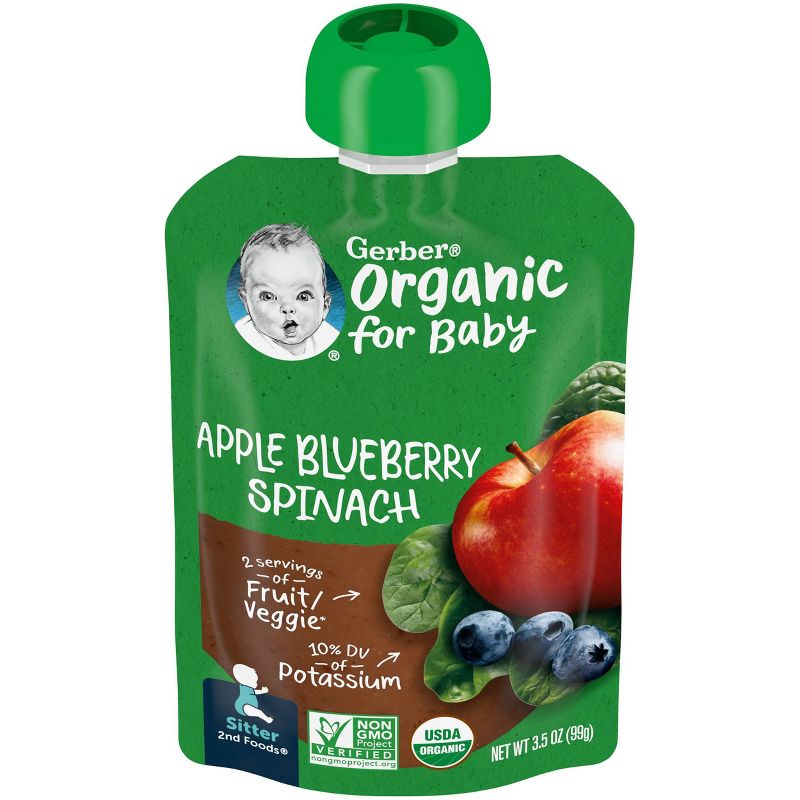 Gerber Organic 2nd Foods Apple Blueberry &#38; Spinach Baby Food Pouch - 3.5oz, 1 of 10