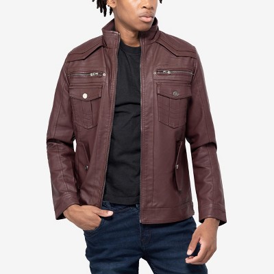 X RAY Mens Motorcycle PU Leather Jacket With Faux Shearing Lining