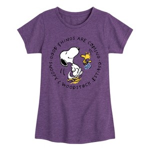Girls' - Peanuts - Good Things Are Coming Circle Fitted Short Sleeve Graphic T-Shirt - 1 of 4