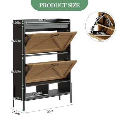 Shoe Cabinet with 2 Flip Drawers,, Freestanding Shoe Storage Cabinet for Front Door Entrance, Holds Up to 24 Pairs of Shoes, Dry and Wet Separation,
