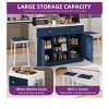 Kitchen Island Set With 2 Bar Stools & Power Outlets Kitchen Island With Storage And Marble Patterned Tabletop Kitchen Island Table - 4 of 4