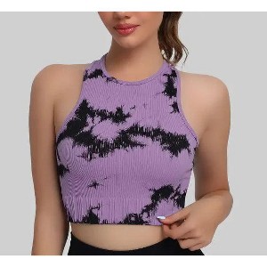 Women's Four-Way Stretch Yoga Vest Tie-Dye Spandex Crop Top for Pilates Fitness Solid Lightweight Breathable Seamless for Girls - 1 of 1