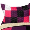 Slickblue Full/Queen Quilt Set, Intricate Hand-Stitching, Quilt & 2 Shams, Block Patchwork in Purple or White, 3PC - 3 of 4