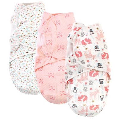 Hudson Baby Infant Girl Quilted Cotton Swaddle Wrap 3pk, Girl Forest, 0-3 Months