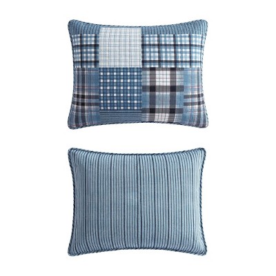 Hawthorne Blue Cotton Twin Reversible Quilt Set