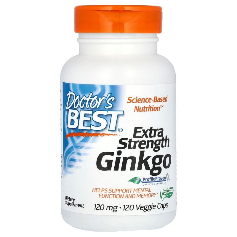 Doctor's Best Extra Strength Ginkgo, 120 mg, 120 Veggie Caps, Herbal Supplements, 1 of 3
