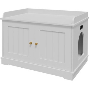 Cat Litter Box Enclosure Furniture, Hidden Litter Box Cabinet with Barn Door, Modern End Table Style, Wooden Pet House, Dog-Proof Design - 1 of 4