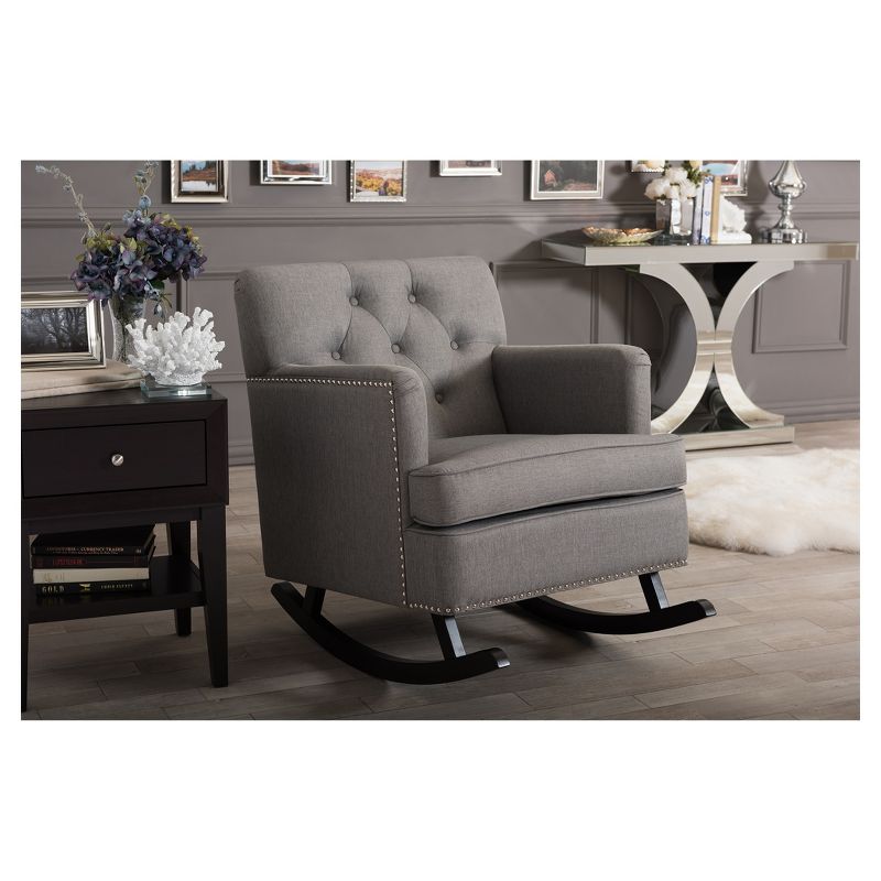 Bethany Modern and Contemporary Fabric Upholstered Button - Tufted Rocking Chair - Gray - Baxton Studio, 5 of 6