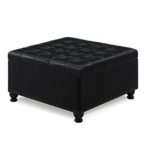 TIRAMISUBEST Large square storage ottoman with wooden legs, Upholstered button tufted coffee table with nail trims for Living Space, Black - 1 of 4