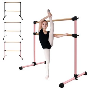NAYSAYE 4FT Ballet Barre Solid Wood Freestanding Adjustable Double Bar for Home Dance Practice, Pink, 48"*30"*46" - 1 of 4