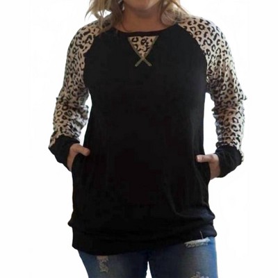 Women's Leopard Raglan Pocket Top - Shirley Stone