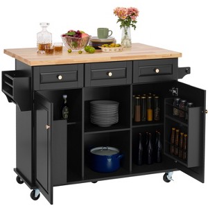 Finnhomy 53.2'' Large Rolling Kitchen Island with Drop Leaf - 1 of 4