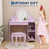 Kids Vanity with Lighted Mirror, 2 in 1 Little Girls Vanity Table & Stool, Kids Makeup with Drawer & Open Shelves for 3-9 Yrs Girls - 3 of 4