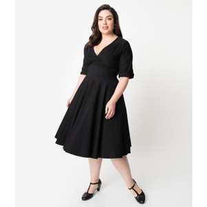 Unique Vintage Womens Plus Delores Swing Dress with Sleeves - 1 of 4