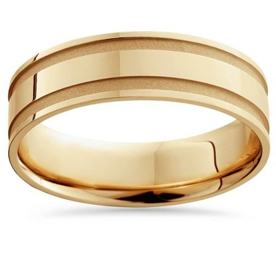 Pompeii3 14K Yellow Gold Mens Grooved Wedding Band 6mm