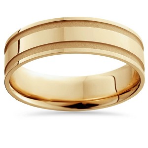 Pompeii3 14K Yellow Gold Mens Grooved Wedding Band 6mm - 1 of 4