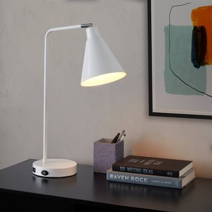 LumiSource Pix 19" Contemporary Task Lamp Glossy White Metal and Chrome Accent with Built-In USB Port - 1 of 4
