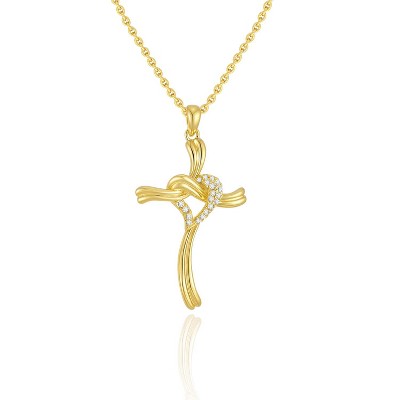 Molenia 14k Gold Cross Necklace, 925 Sterling Silver Dainty Cross Pendant with Heart, Trendy Cross Jewelry Gifts for Women, 18"+2"