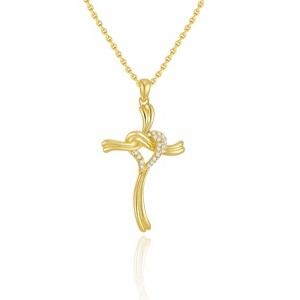 Molenia 14k Gold Cross Necklace, 925 Sterling Silver Dainty Cross Pendant with Heart, Trendy Cross Jewelry Gifts for Women, 18"+2" - 1 of 4