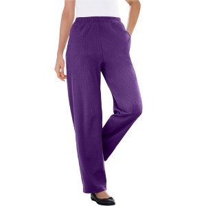 Woman Within Women's Plus Size Tall 7-Day Knit Ribbed Straight Leg Pant - 1 of 4
